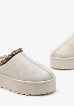 Beżowe Krótkie Śniegowce przed Kostkę na Platformie Noais