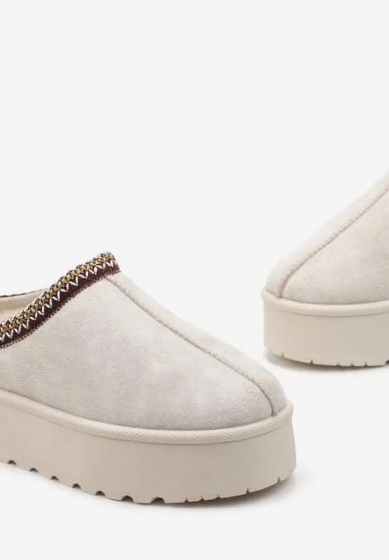 Beżowe Krótkie Śniegowce przed Kostkę na Platformie Noais