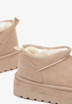 Beżowe Krótkie Śniegowce Vices z Ozdobną Lamówką Olfedi