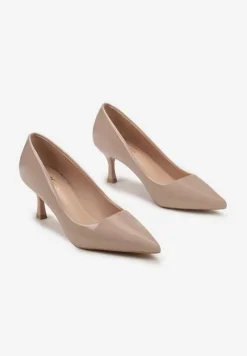 Beżowe Lakierowane Czółenka na Szpilce ze Szpiczastym Noskiem Ringessa
