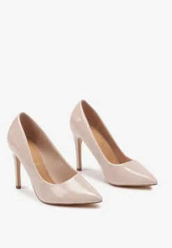 Beżowe Lakierowane Eleganckie Szpilki Vices z Wkładką ze Skóry Naturalnej Innalora