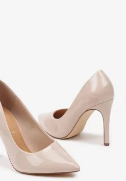 Beżowe Lakierowane Eleganckie Szpilki Vices z Wkładką ze Skóry Naturalnej Innalora