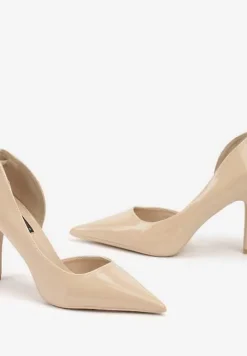 Beżowe Lakierowane Szpilki w Klasycznym Stylu Ozdobione Wycięciem Acita