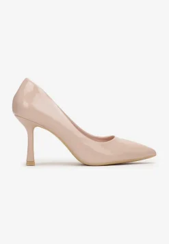 Beżowe Lakierowane Szpilki ze Szpiczastym Noskiem Sileto