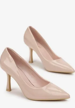 Beżowe Lakierowane Szpilki ze Szpiczastym Noskiem Sileto