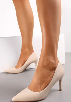 Beżowe Lakierowane Szpilki z Imitacji Skóry Lineca