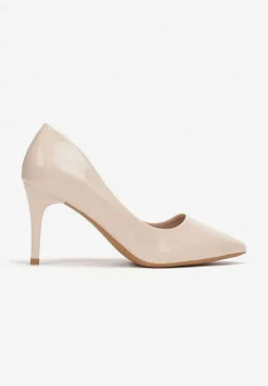 Beżowe Lakierowane Szpilki z Imitacji Skóry Lineca
