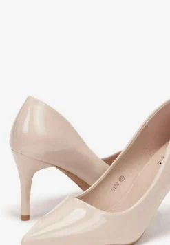 Beżowe Lakierowane Szpilki z Imitacji Skóry Lineca