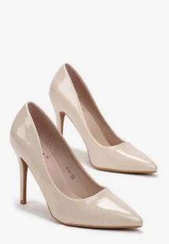 Beżowe Lakierowane Szpilki na Wysokim Obcasie Limiteti