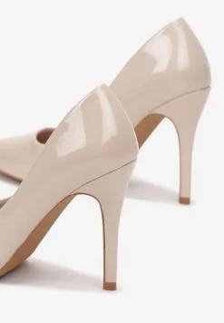 Beżowe Lakierowane Szpilki na Wysokim Obcasie Limiteti