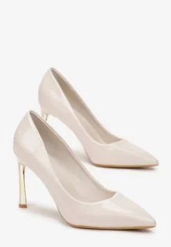 Beżowe Lakierowane Szpilki z Metaliczną Wstawką Dhere