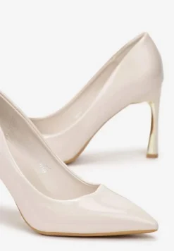 Beżowe Lakierowane Szpilki z Metaliczną Wstawką Dhere