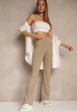 Beżowe Legginsy Dzwony High Waist Orruvana