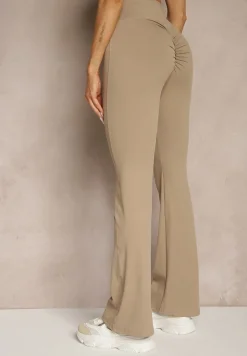 Beżowe Legginsy Dzwony High Waist Orruvana