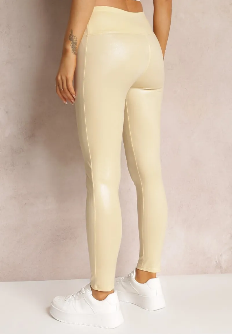 Beżowe Legginsy Połyskujące Anchis