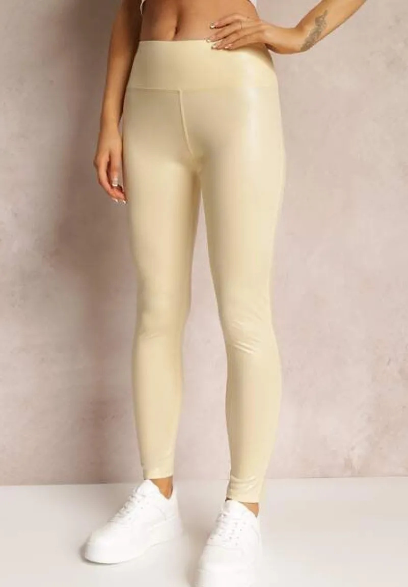 Beżowe Legginsy Połyskujące Anchis