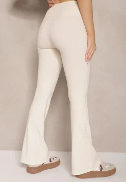 Beżowe Legginsy Typu Dzwony High Waist Edinelia