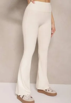 Beżowe Legginsy Typu Dzwony High Waist Edinelia