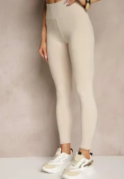 Beżowe Legginsy z Ozdobnymi Przeszyciami z Efektem Modelowania Carittia