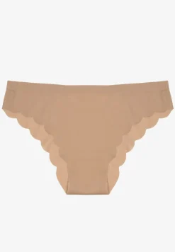 Beżowe Majtki Bezszwowe Ozdobione Cyrkoniami i Falbanką Pillissea