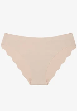 Beżowe Majtki Bezszwowe Typu Figi Ozdobione Falbanką Veloti