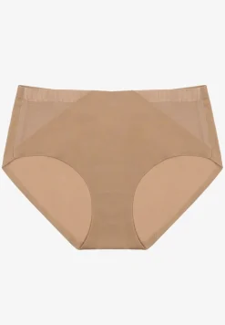 Beżowe Majtki Figi High Waist z Bezszwowym Wykończeniem Kolaniris