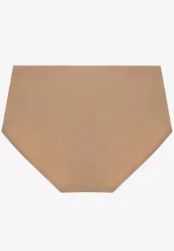 Beżowe Majtki Figi High Waist z Bezszwowym Wykończeniem Kolaniris