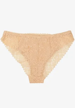 Beżowe Majtki Figi z Bawełny Ozdobione Koronką Isorria
