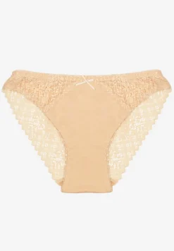 Beżowe Majtki Figi z Bawełny Ozdobione Koronką Elerives