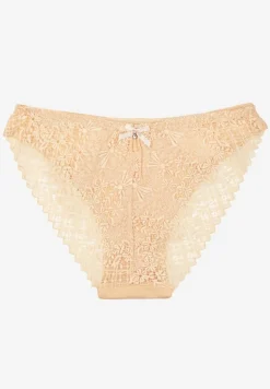 Beżowe Majtki Figi z Bawełny Ozdobione Koronką Elerives