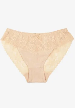 Beżowe Majtki Figi z Koronkowymi Wstawkami Evelwia