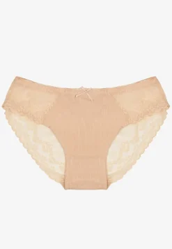 Beżowe Majtki Typu Figi z Bawełny Ozdobione Koronką Emmoi