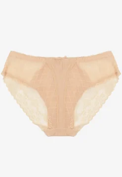 Beżowe Majtki Typu Figi z Bawełny Ozdobione Koronką Emmoi