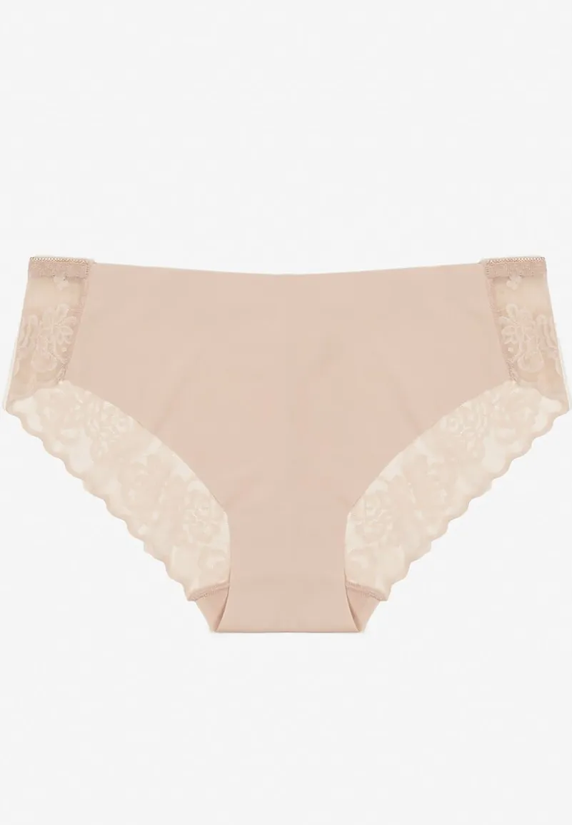 Beżowe Majtki Typu Figi z Koronką Tellinavi