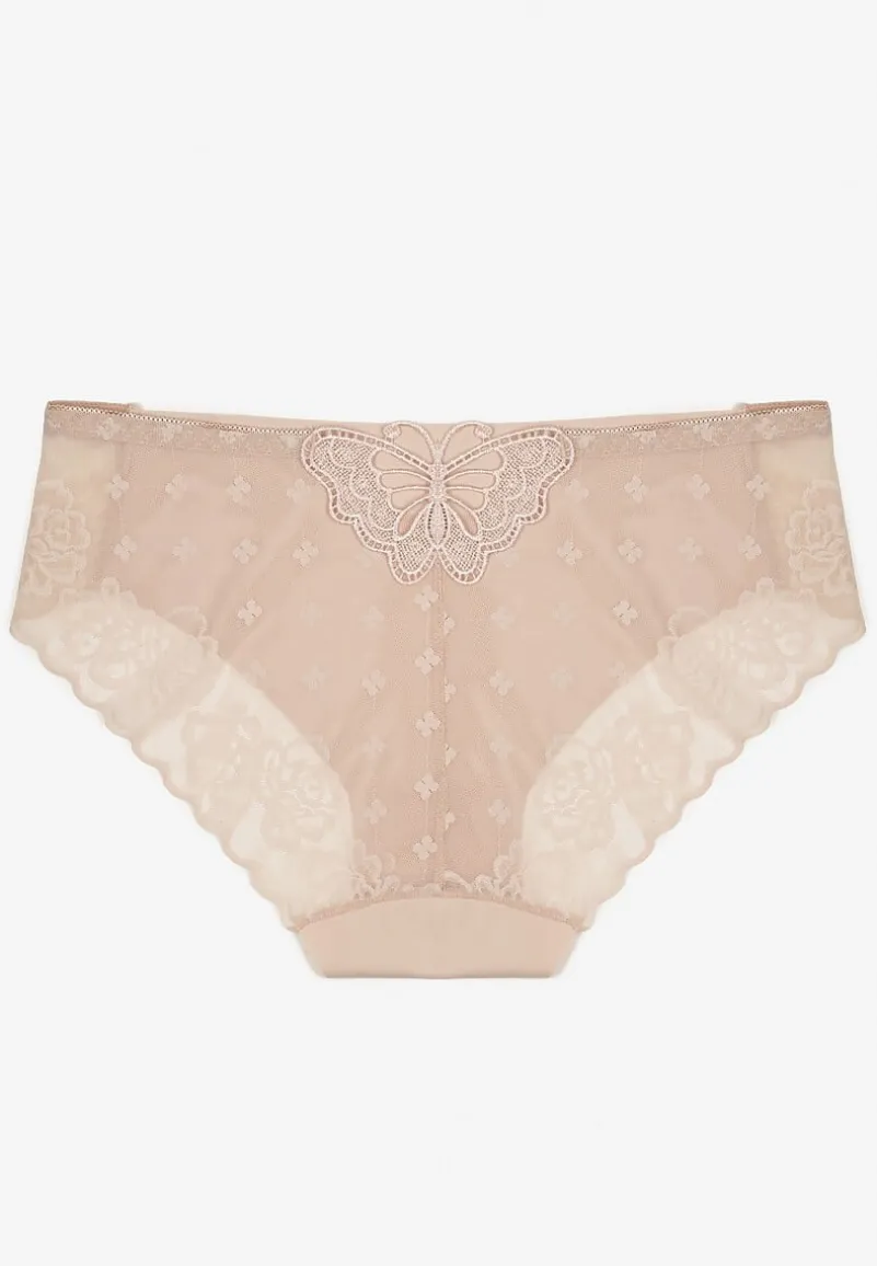 Beżowe Majtki Typu Figi z Koronką Tellinavi