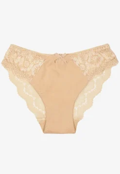 Beżowe Majtki z Bawełny Figi Ozdobione Koronką Nolmoi