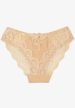Beżowe Majtki z Bawełny Figi Ozdobione Koronką Nolmoi