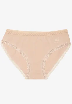 Beżowe Majtki z Bawełny o Kroju Fig z Ozdobną Koronką Talivina