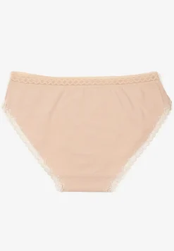 Beżowe Majtki z Bawełny o Kroju Fig z Ozdobną Koronką Talivina