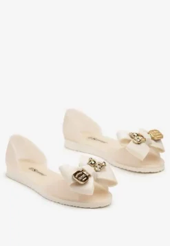 Beżowe Meliski Balerinki Wsuwane z Aplikacjami i Kokardą Aurbea