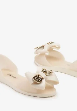 Beżowe Meliski Balerinki Wsuwane z Aplikacjami i Kokardą Aurbea