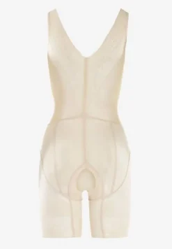 Beżowe Modelujące Body z Koronkowymi Wstawkami Tisella