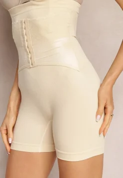 Beżowe Modelujące Majtki z Gorsetowym Zapięciem na Haftki Hefial