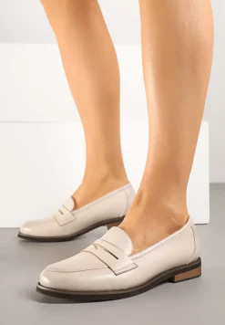 Beżowe Mokasyny Basic z Wkładką ze Skóry Naturalnej Sorlivia