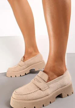 Beżowe Mokasyny na Grubej Podeszwie z Protektorem Misal