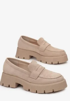 Beżowe Mokasyny na Grubej Podeszwie z Protektorem Misal