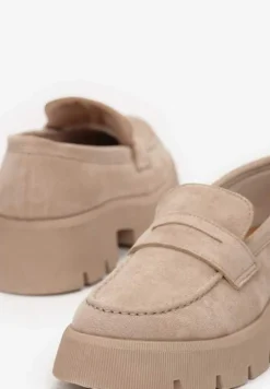 Beżowe Mokasyny na Grubej Podeszwie z Protektorem Misal