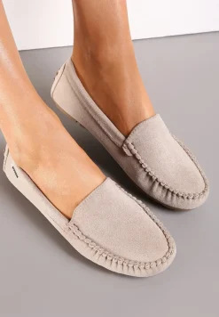 Beżowe Mokasyny na Płaskiej Podeszwie z Przeszyciami Neen