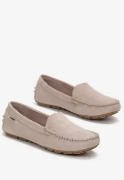 Beżowe Mokasyny na Płaskiej Podeszwie z Przeszyciami Neen