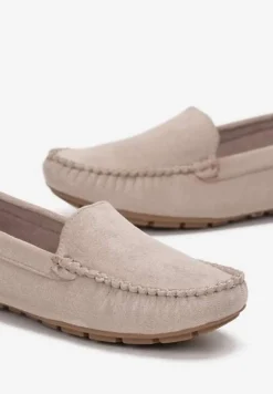 Beżowe Mokasyny na Płaskiej Podeszwie z Przeszyciami Neen